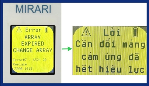 Hình 6: Error ARRAY EXPIRED CHANGE ARRAY ( Lỗi cầm đổi mảng cảm ứng đã hết hiệu lực)