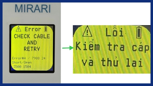 Hình 4: CHECK CABLE AND RETRY ( Lỗi kiểm tra cáp và thử lại)